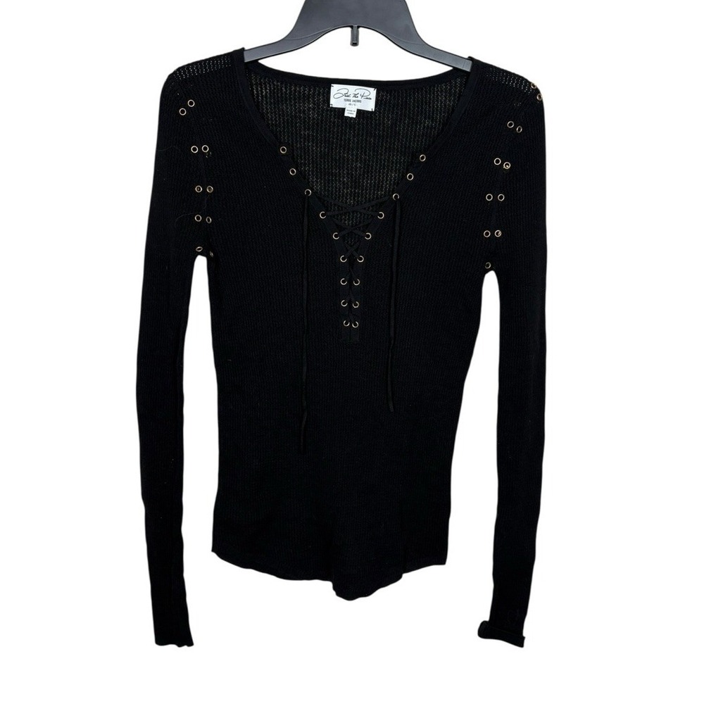 Feel The Piece Terre Jacobs Black Lace Up Top XS/S Y2K Goth Cashmere Blend Bella